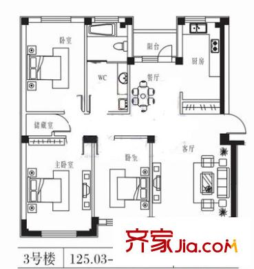 泰達(dá)園三期戶型圖戶型圖 3室2廳1衛(wèi)1廚