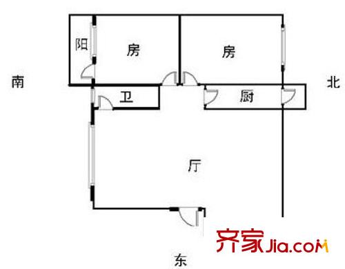 润南花园户型图2室1厅户型图 2室1厅1卫1厨