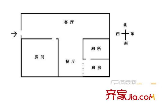 花城湾畔户型图1室1厅户型图 1室1厅1卫1厨