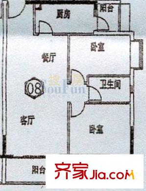保利海棠花园户型图2室2厅户型图 2室2厅1卫1厨
