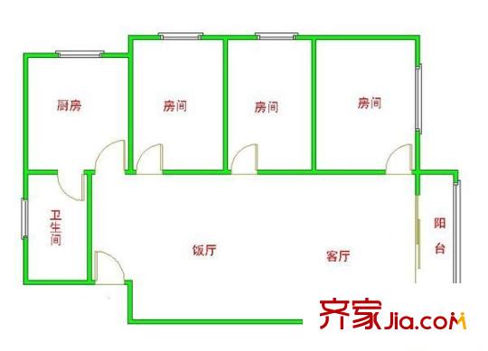 紫林居户型图3室2厅户型图 3室2厅1卫1厨