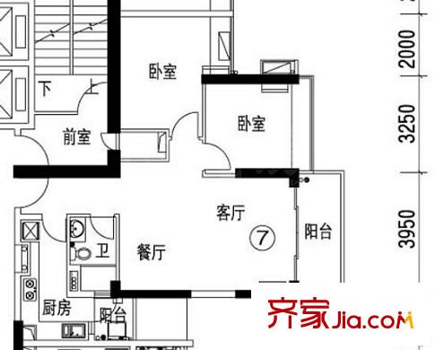 保利中辰广场户型图B2栋07单元 2室2厅1卫1厨