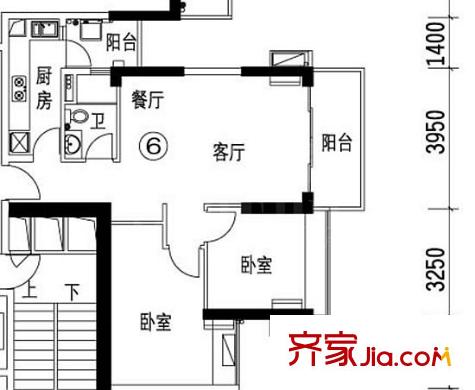 保利中辰广场户型图B2栋06单元 2室2厅1卫1厨