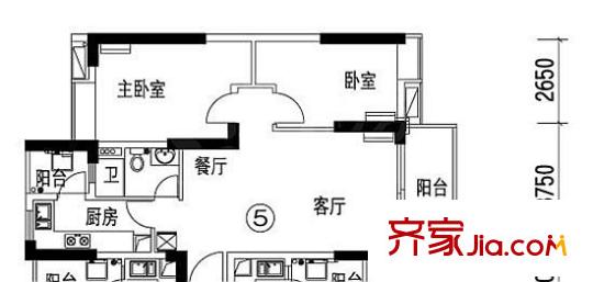 保利中辰广场户型图B2栋05单元 2室2厅1卫1厨
