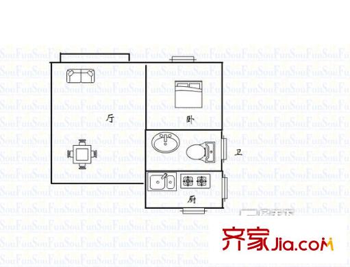 水荫直街小区户型图1室1厅户型图 1室1厅1卫1厨