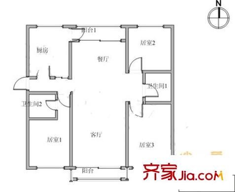 雪蓮東里戶型圖戶型圖 3室2廳2衛(wèi)1廚