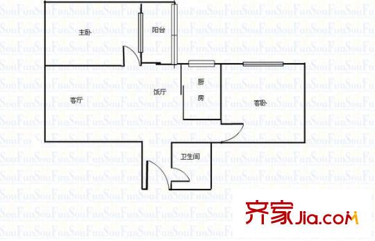 鸿燕居户型图2室2厅户型图 2室2厅1卫1厨