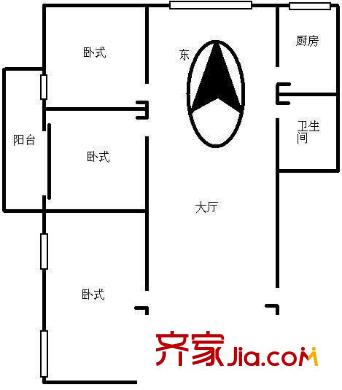 东川大厦户型图3室1厅户型图 3室1厅1卫1厨
