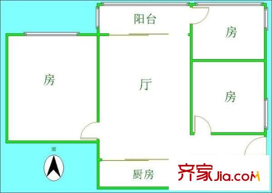 蓝色快线户型图3室1厅户型图 3室1厅1卫1厨