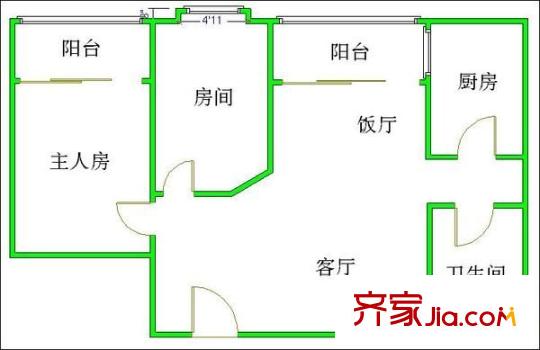 蓝色快线户型图2室2厅户型图 2室2厅1卫1厨