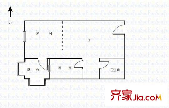 蓝色快线 1室 户型图