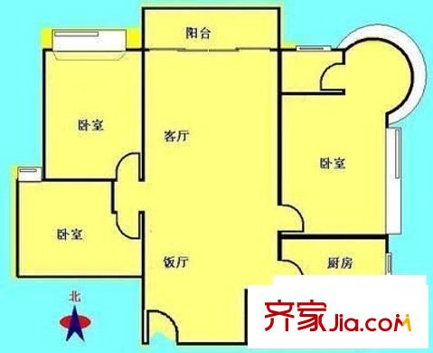 嘉颐居户型图3室2厅户型图 3室2厅1卫1厨