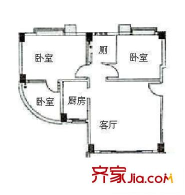 金雅苑五期户型图3室1厅户型图 3室1厅1卫1厨