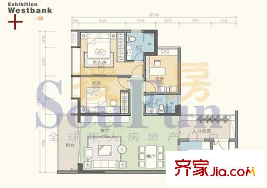 恒鑫东和湾户型图02单元 3室2厅2卫1厨