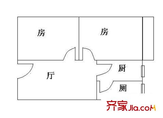 五羊新城H区户型图2室1厅户型图 2室1厅1卫1厨