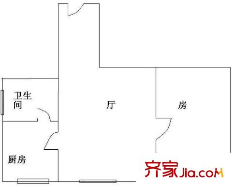 五羊新城H区户型图1室1厅户型图 1室1厅1卫1厨
