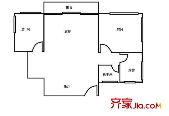 五羊新城H区户型图2室2厅户型图 2室2厅1卫1厨