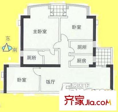 逸雅居户型图3室2厅户型图 3室2厅1卫1厨