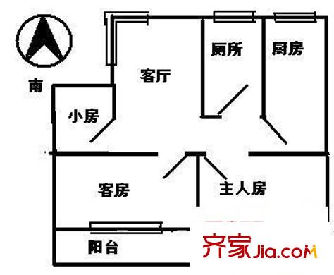 五羊新城H区户型图3室1厅户型图 3室1厅1卫1厨