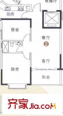 恒鑫御雅庭户型图御芸阁3,6,9层02单元 2室2厅1卫1厨