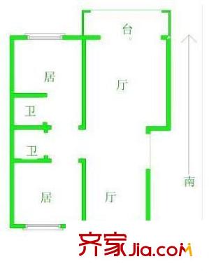 金色陽光國際公寓戶型圖戶型圖 2室2廳2衛(wèi)1廚