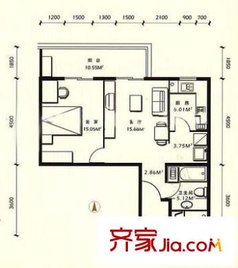 金色陽光國際公寓戶型圖戶型圖 1室2廳1衛(wèi)1廚