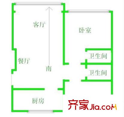 金色陽光國際公寓戶型圖戶型圖 2室2廳2衛(wèi)1廚