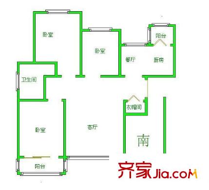 金色陽光國際公寓戶型圖戶型圖 3室2廳2衛(wèi)1廚