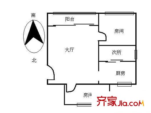 大沙头路小区户型图2室1厅户型图 2室1厅1卫1厨