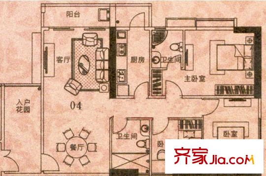 御东和府户型图3室2厅户型图 3室2厅2卫1厨
