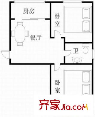 川北里戶型圖戶型圖 2室1廳1衛(wèi)1廚