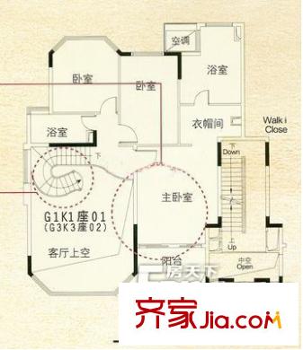 汇景新城维纶特莱户型图3室1厅户型图 3室1厅2卫1厨