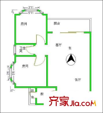 瑞心苑户型图2室2厅户型图 2室2厅1卫1厨