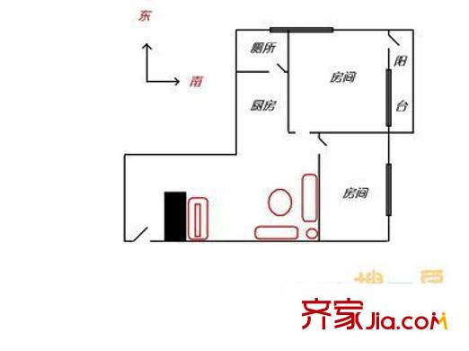 一德路大院户型图2室1厅户型图 2室1厅1卫1厨