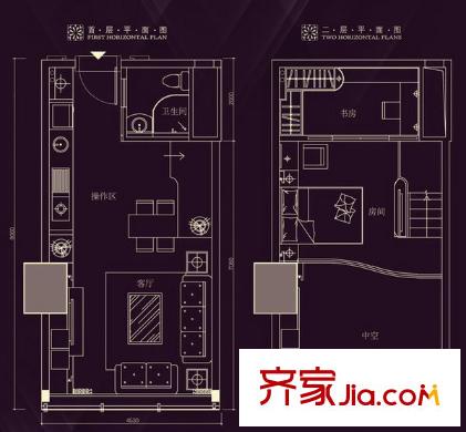 金润铂宫户型图2室1厅户型图 2室1厅1卫1厨