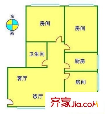 竹丝岗二马路小区户型图3室2厅户型图 3室2厅1卫1厨