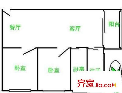 竹丝岗二马路小区户型图2室2厅户型图 2室2厅1卫1厨