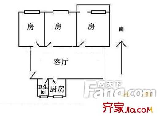 竹丝岗二马路小区户型图3室1厅户型图 3室1厅1卫1厨