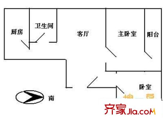 竹丝岗二马路小区户型图2室1厅户型图 2室1厅1卫1厨