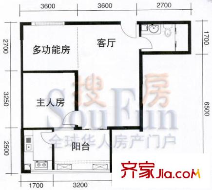 益鹏翠苑户型图C栋标准层04单元户 2室2厅1卫1厨