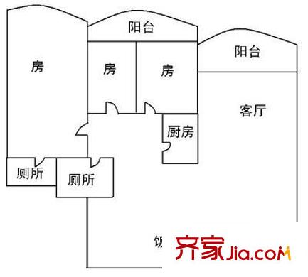益鹏翠苑户型图3室2厅户型图 3室2厅2卫1厨