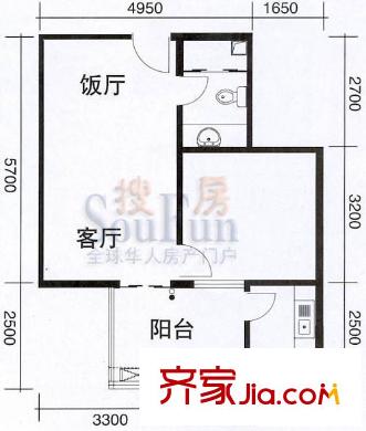 益鹏翠苑户型图C栋标准层10单元 1室1厅1卫1厨
