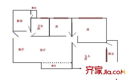 五山花园户型图3室2室户型图 3室2厅1卫1厨