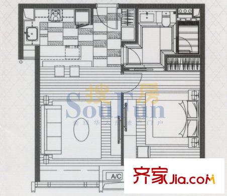 科汇金谷户型图标准层1房1厅户型 1室1厅1卫1厨