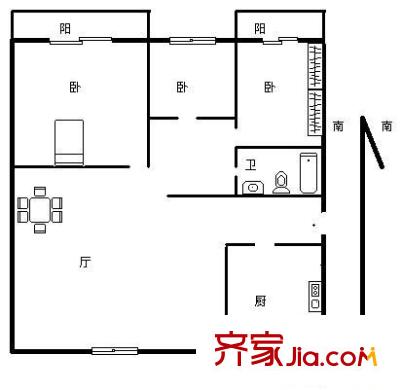 美福園戶型圖戶型圖 3室1廳1衛(wèi)1廚