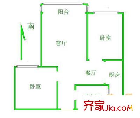 華納豪園戶型圖戶型圖 2室3廳2衛(wèi)1廚