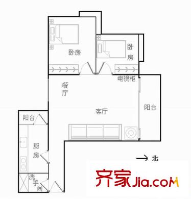 骏逸苑户型图2室2厅户型图 2室2厅1卫1厨