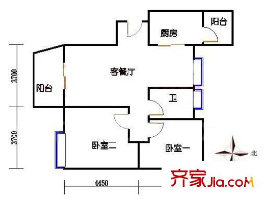 骏逸苑户型图2室2厅户型图 2室2厅1卫1厨