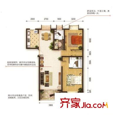 壹街區(qū)戶型圖11號樓2門03室（5-14F） 2室2廳1衛(wèi)1廚