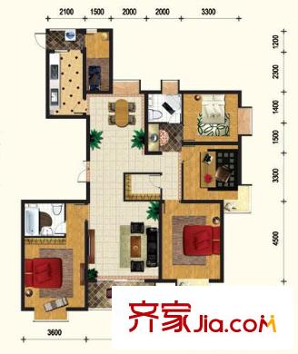 壹街區(qū)戶型圖四期9#樓1門02室（2-18F） 4室2廳2衛(wèi)1廚